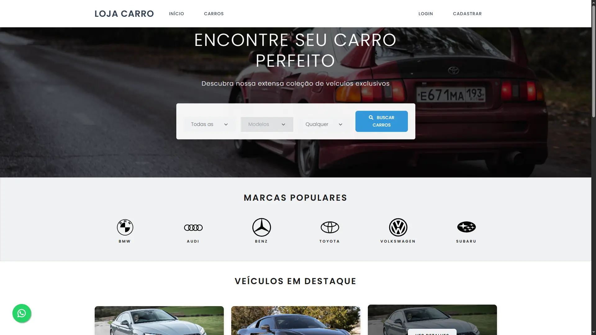 Demonstração da Interface Loja Carro